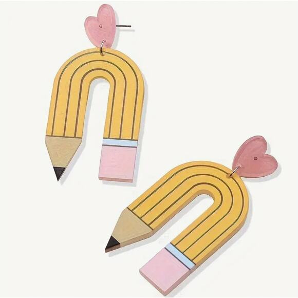 1 Pair, Cute Pencil Design Drop Earrings, Teacher Gift Ideas. NWT - Picture 3 of 4